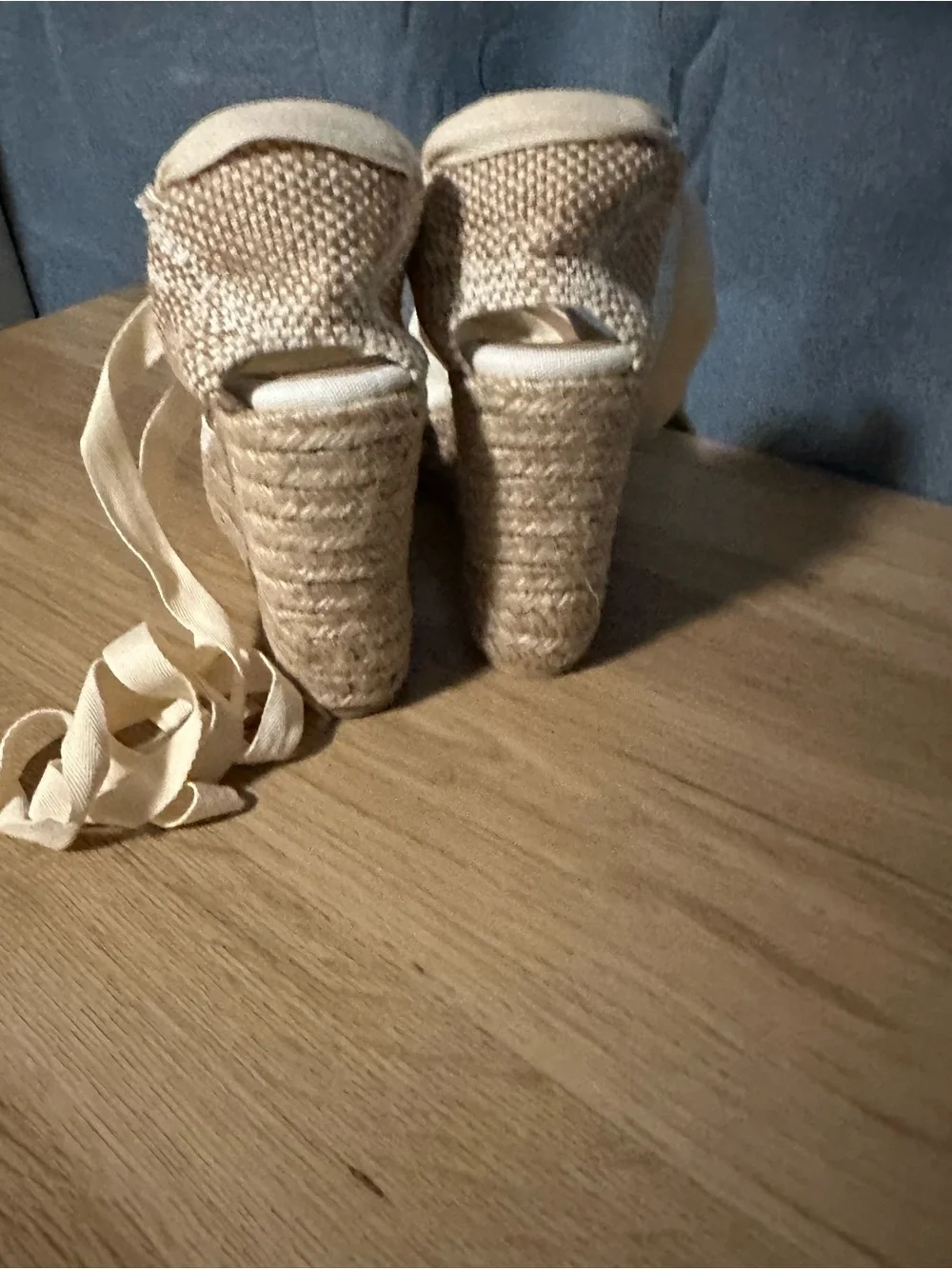 Castañer Chiara Canvas Espadrille Wedges Ivory Lace Up EU 38 US 7.5 New Box